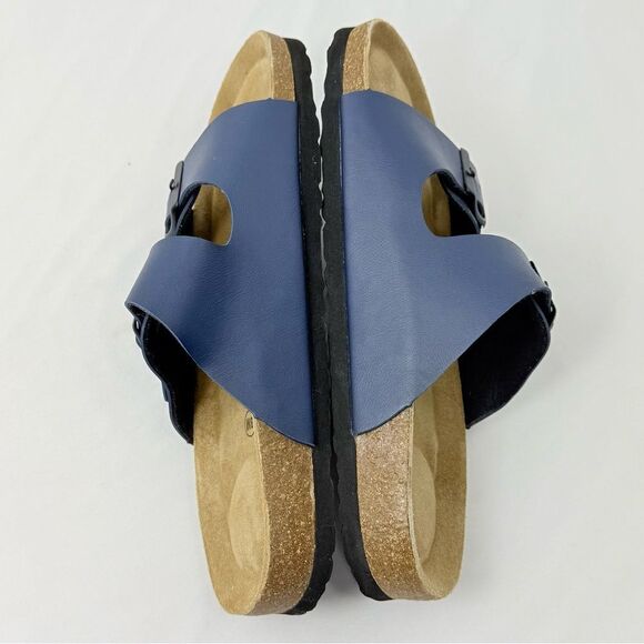 Cushionaire LANE Blue Nappa Leather Suede Pad Double Strap Slide Sandal - Picture 13 of 16